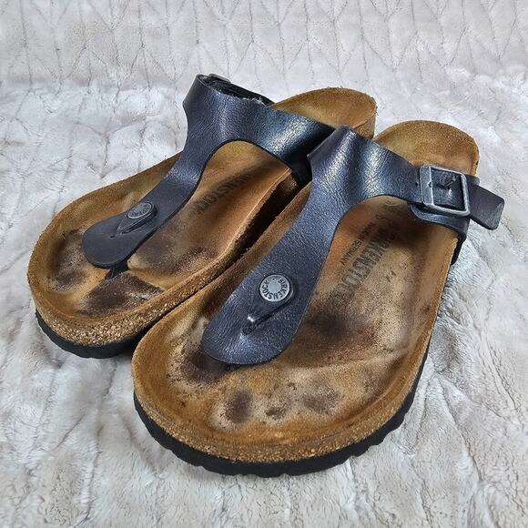 Birkenstock Gizeh Thong Sandal EU38 Womens 7 Black Leather Comfort Boho Hippie - Picture 1 of 6
